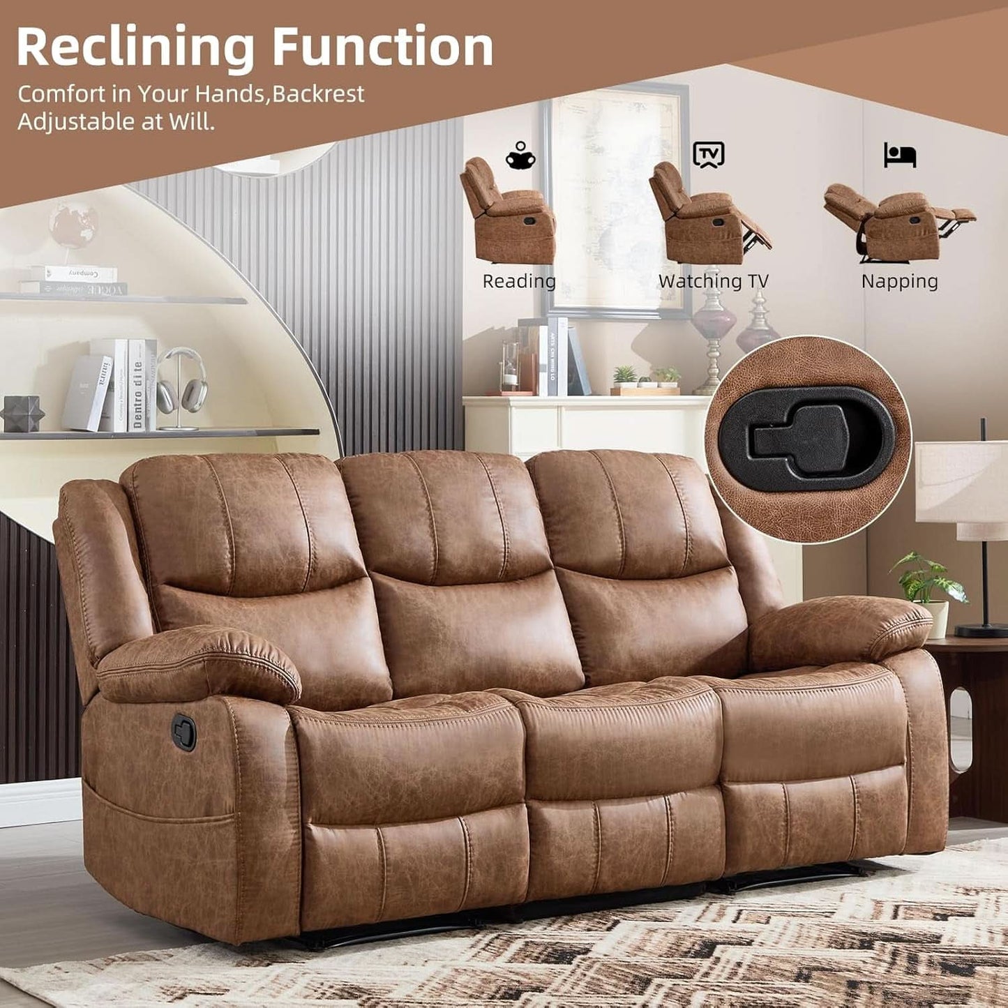 Brown Extra Wide Reclining Sofa Set Living Room Collection