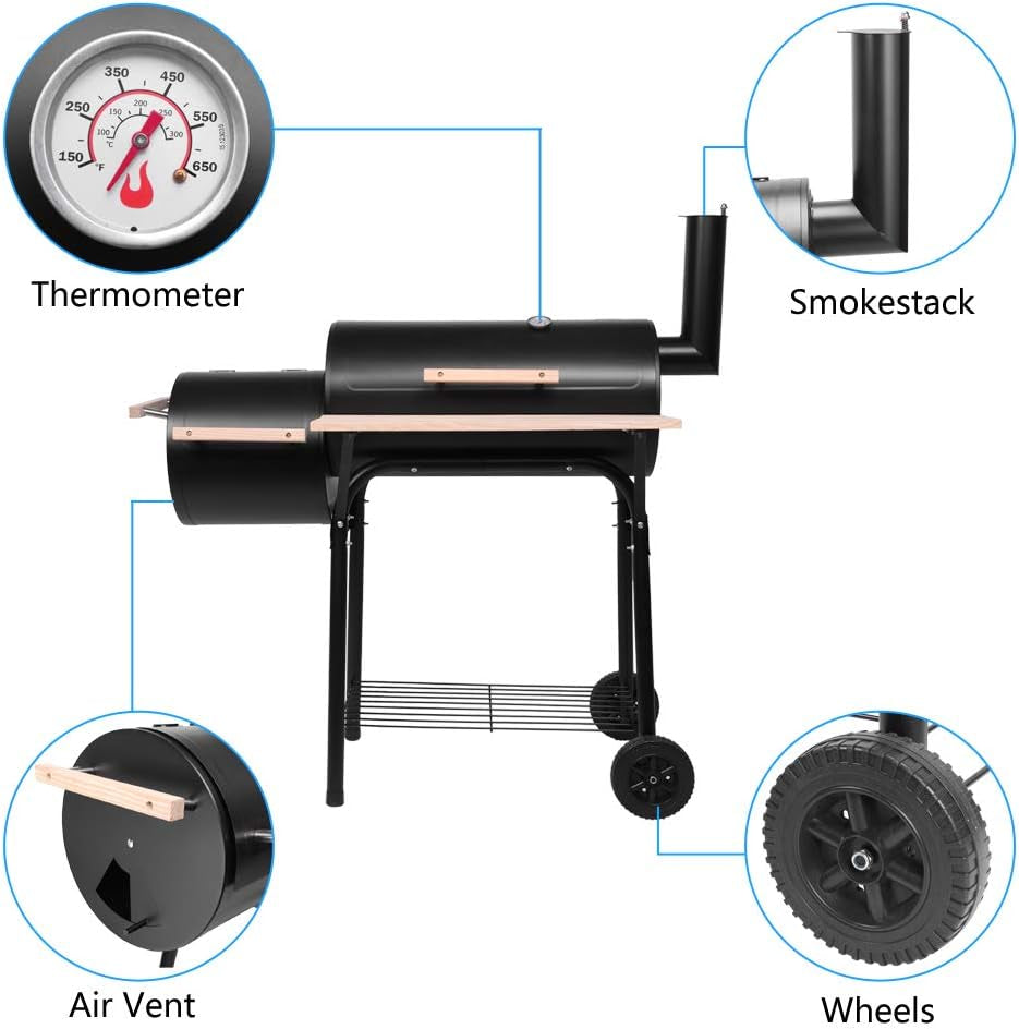 Charcoal Offset Smoker Grill With Professional Grade Space