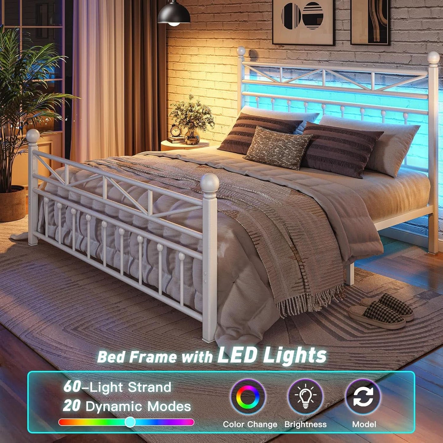 King Industrial Strength Bed Frame With Led Head board