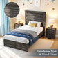 Twin Platform Bed 49in Fluted Headboard Natural Grey