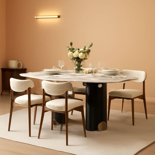 Beige Upholstered Mid Century Modern Dining Chairs-0