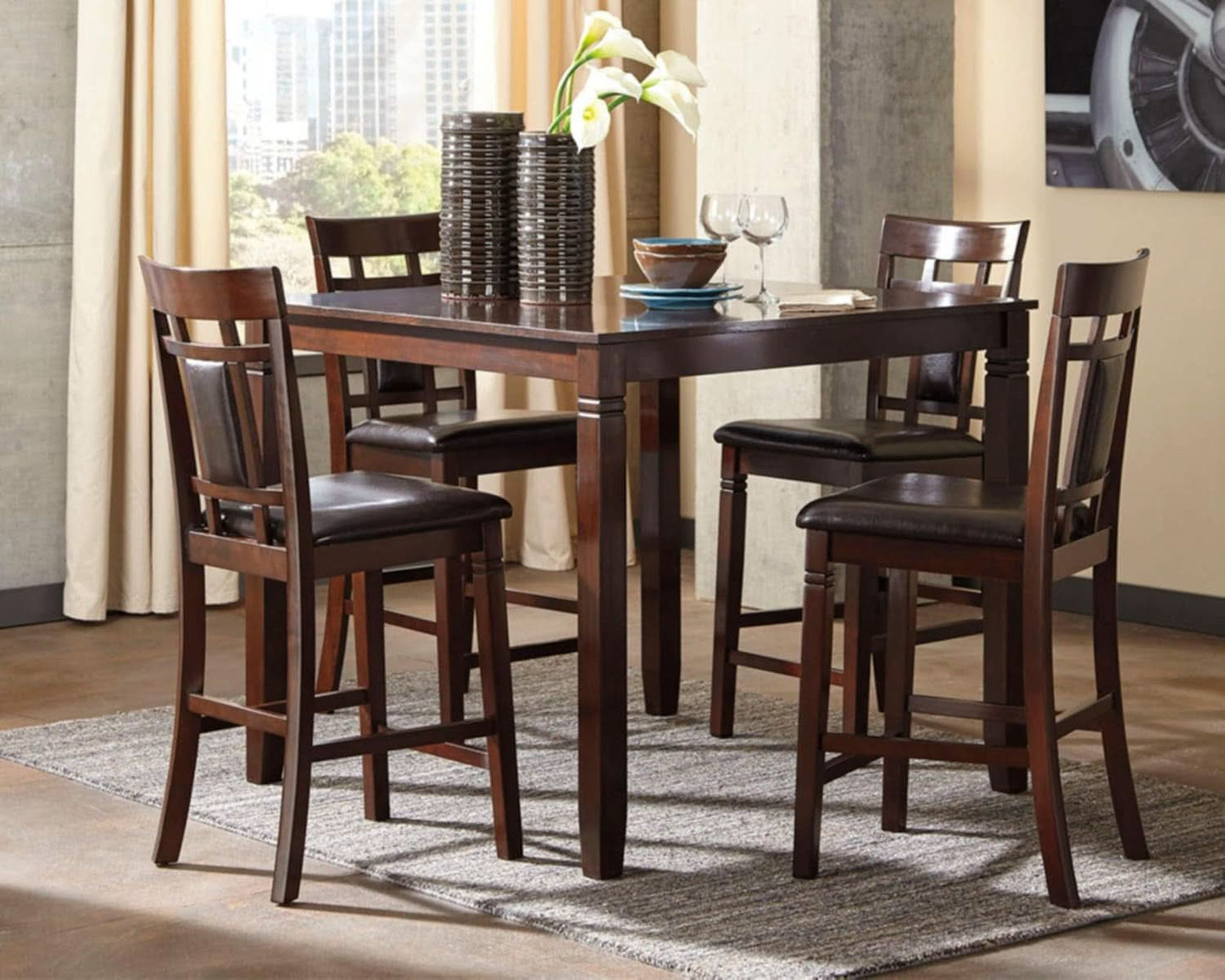 Counter Height Dining Set Brown With Table And 4 Barstools