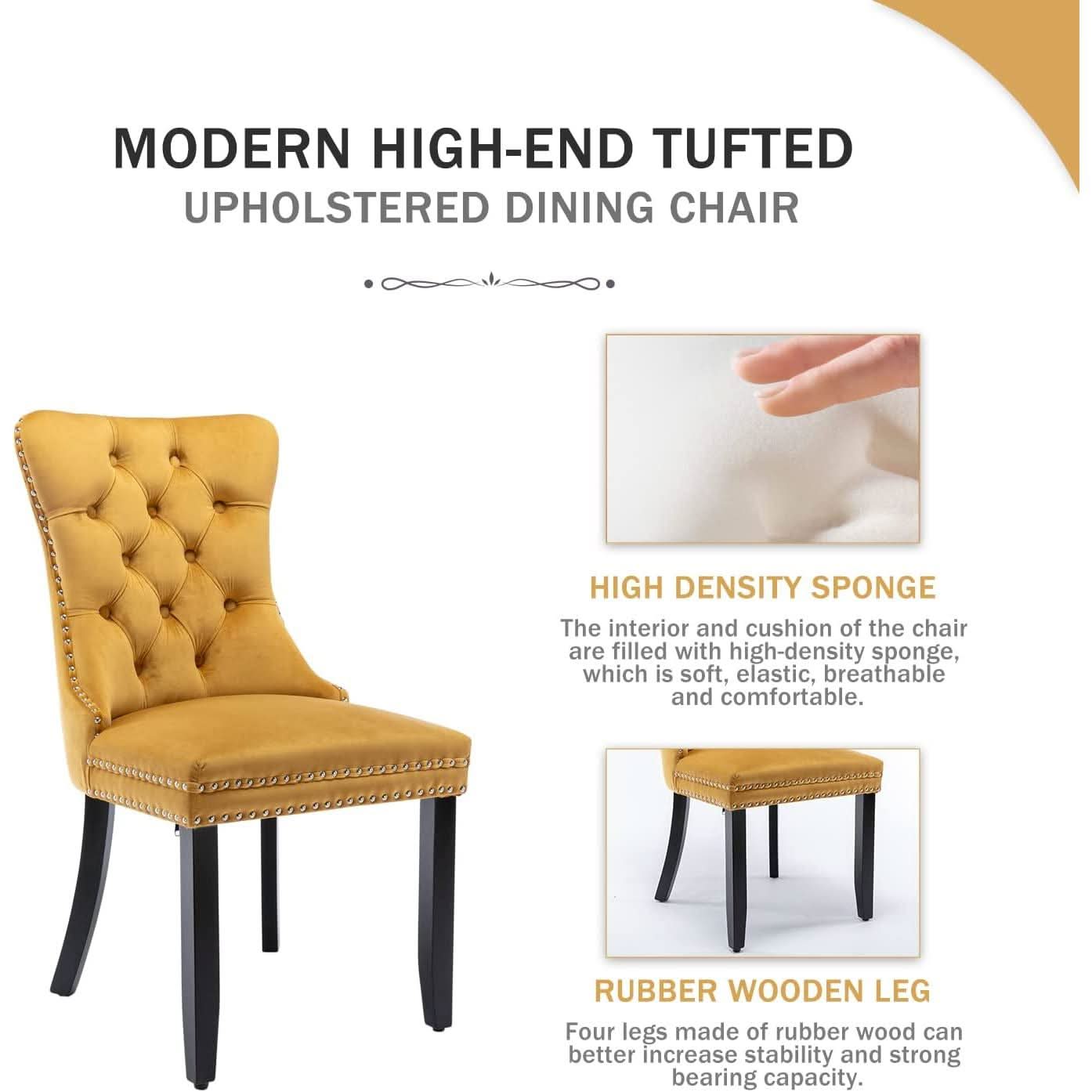 Gold Velvet Tufted Dining Chairs With Ring Pull Trim