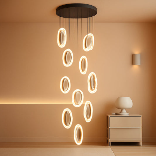 10-Light Crystal Ring Chandelier Ceiling Light Black