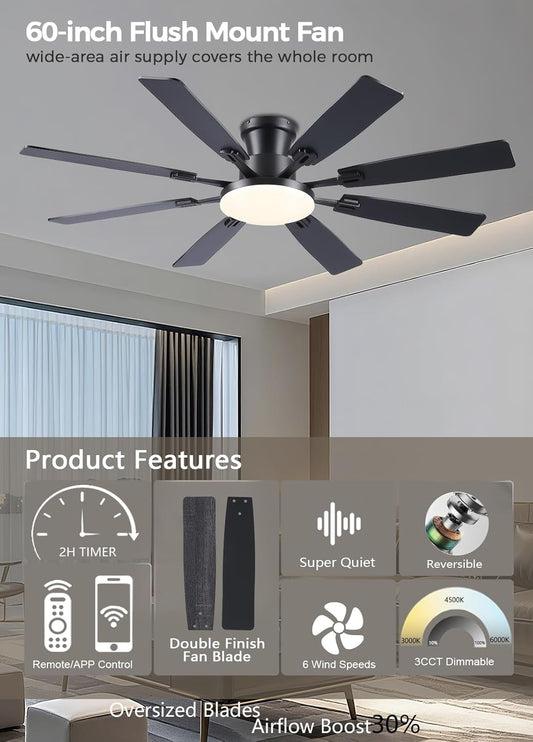 60Inch Black Industrial Grade Ceiling Fan With Lights