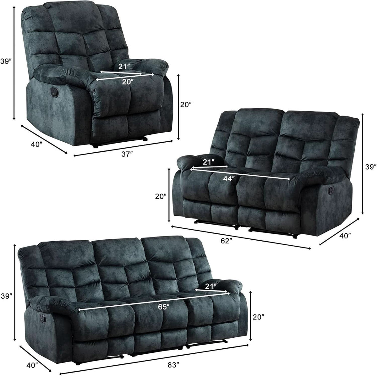 Grey Manual Reclining Living Room Set With One Seat Recliner And 3 Seat Sofa