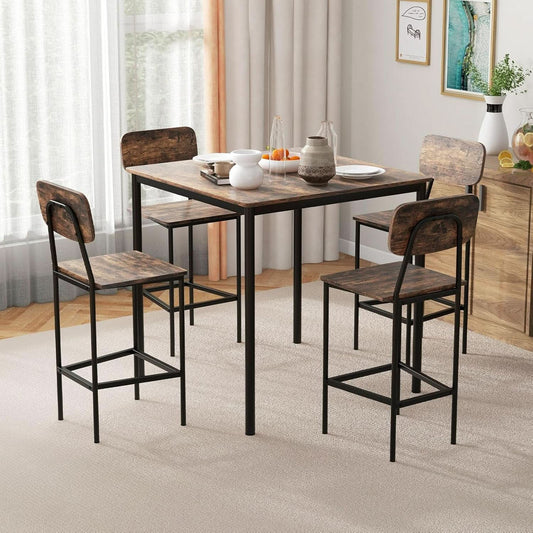 Counter Height Industrial Dining Table Set 36x36 Bar Stools
