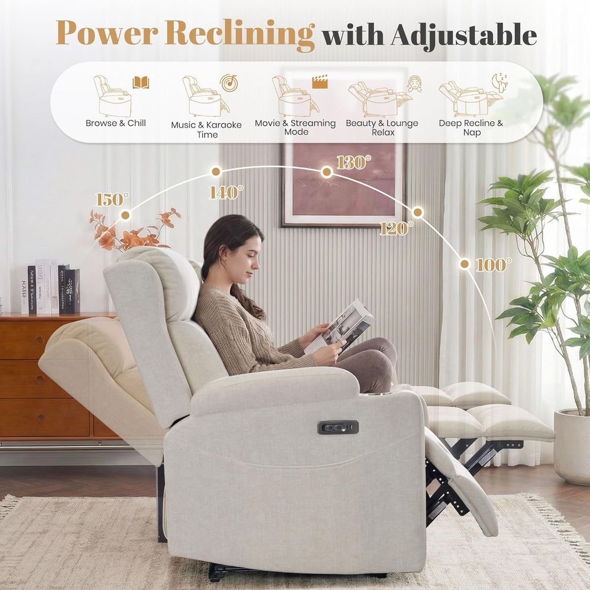 Beige Tray Table Power Reclining Loveseat With Console