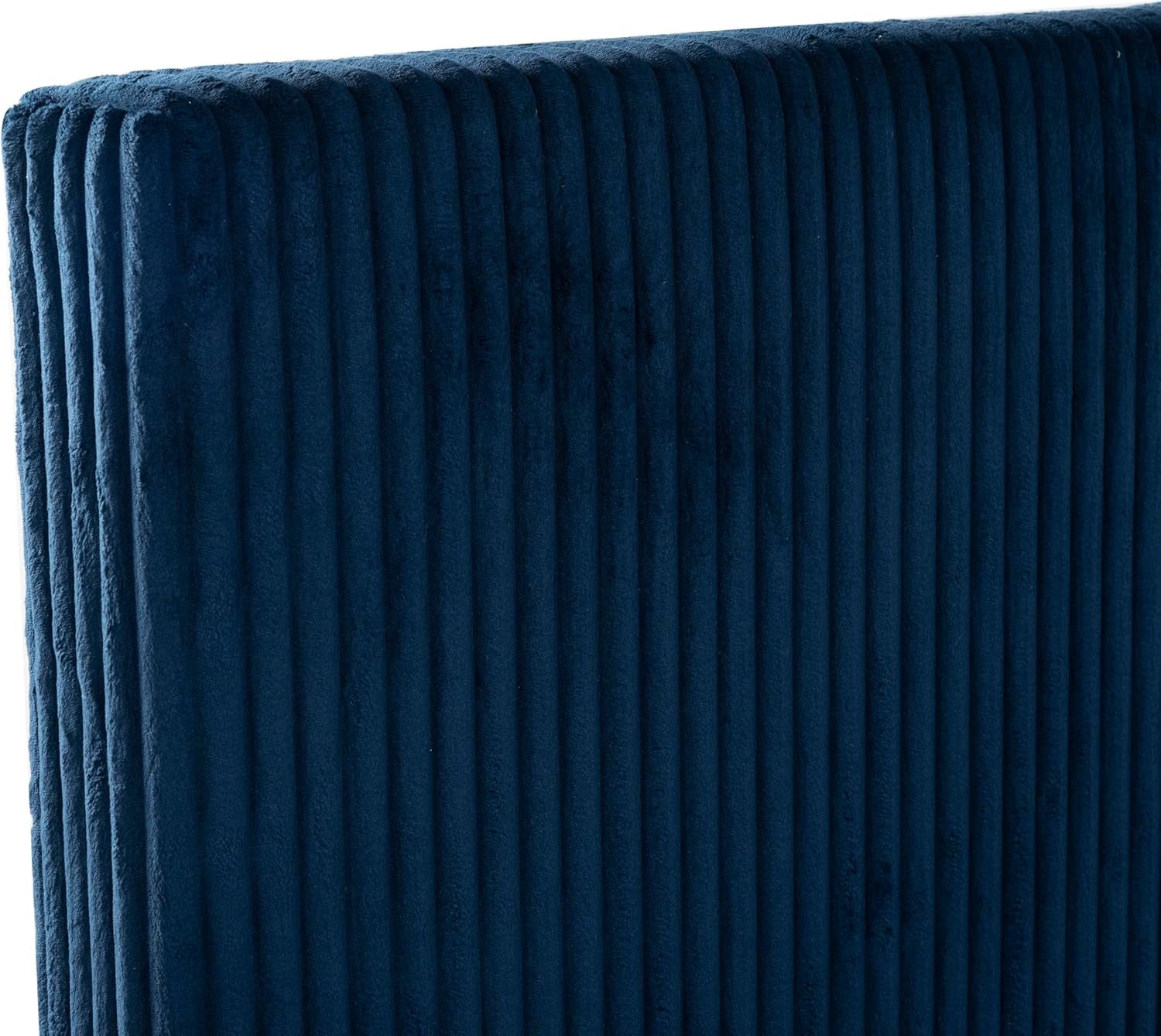 Navy Corduroy Queen Bed With Headboard Tufting Detail-3
