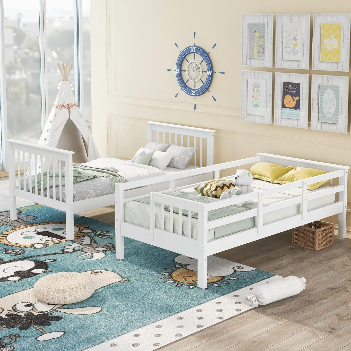 Twin Over Twin Bunk Bed With Stairs Solid Wood White