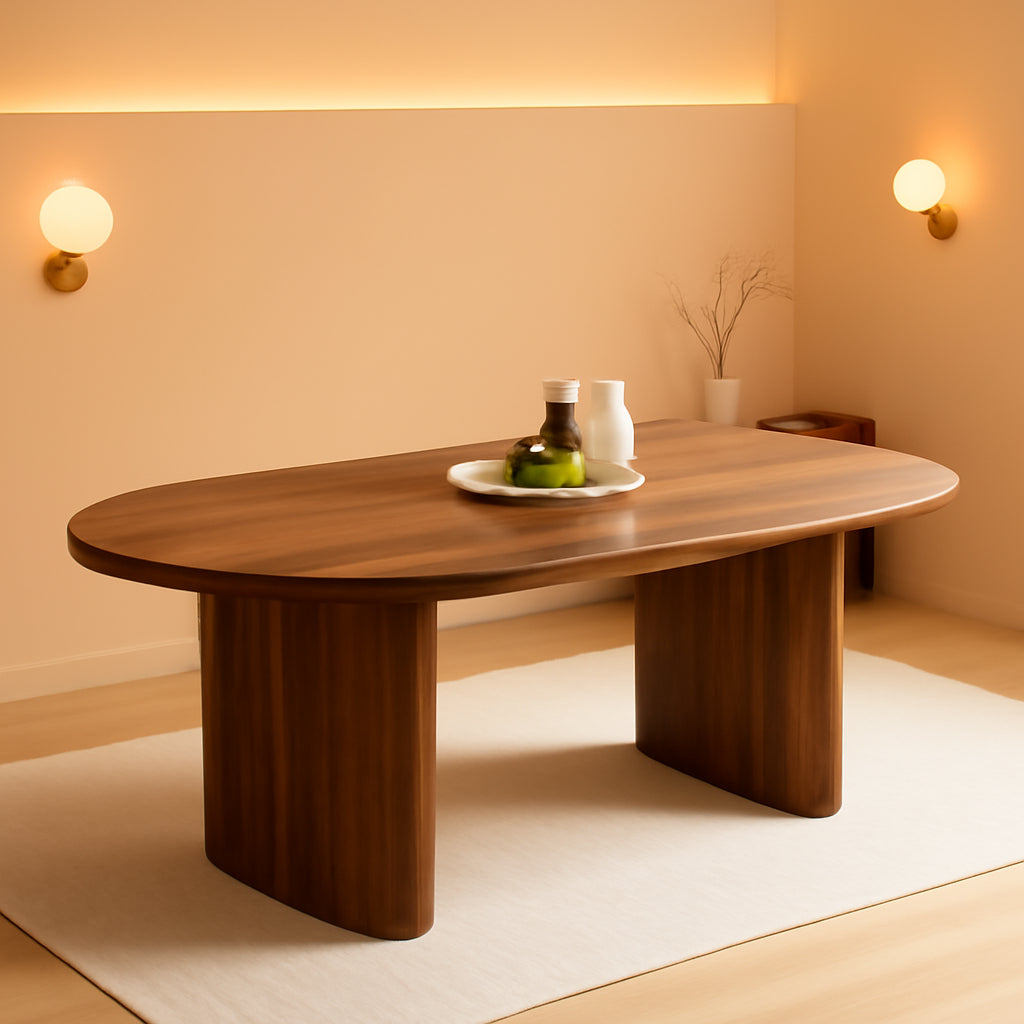 Oval Dining Table 70 Inch Double Pedestal Brown Finish