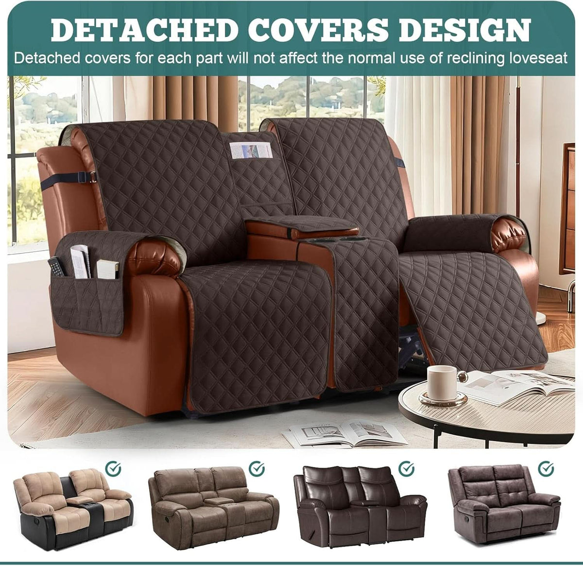 Waterproof Loveseat Cover With Console Chocolate 2 Seater