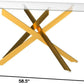 Rectangular Tempered Glass Dining Table Gold Finish