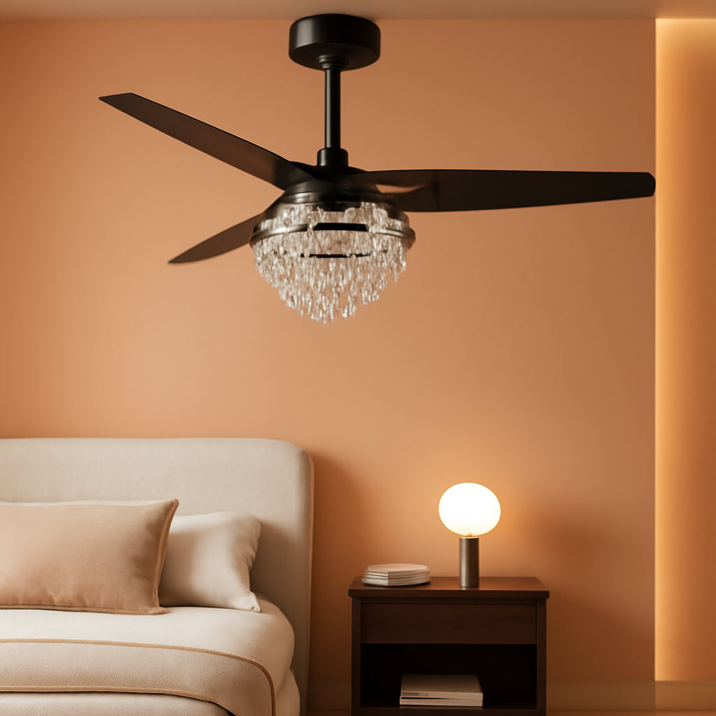 Premium Black Crystal Chandelier Ceiling Fan Remote
