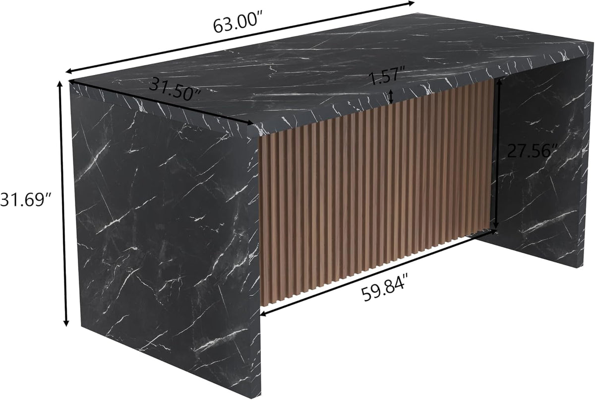 63 Inches Black Imitation Dining Table Illuminated