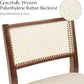 Walnut Rattan Upholstered Dining Chairs Curved Backrest