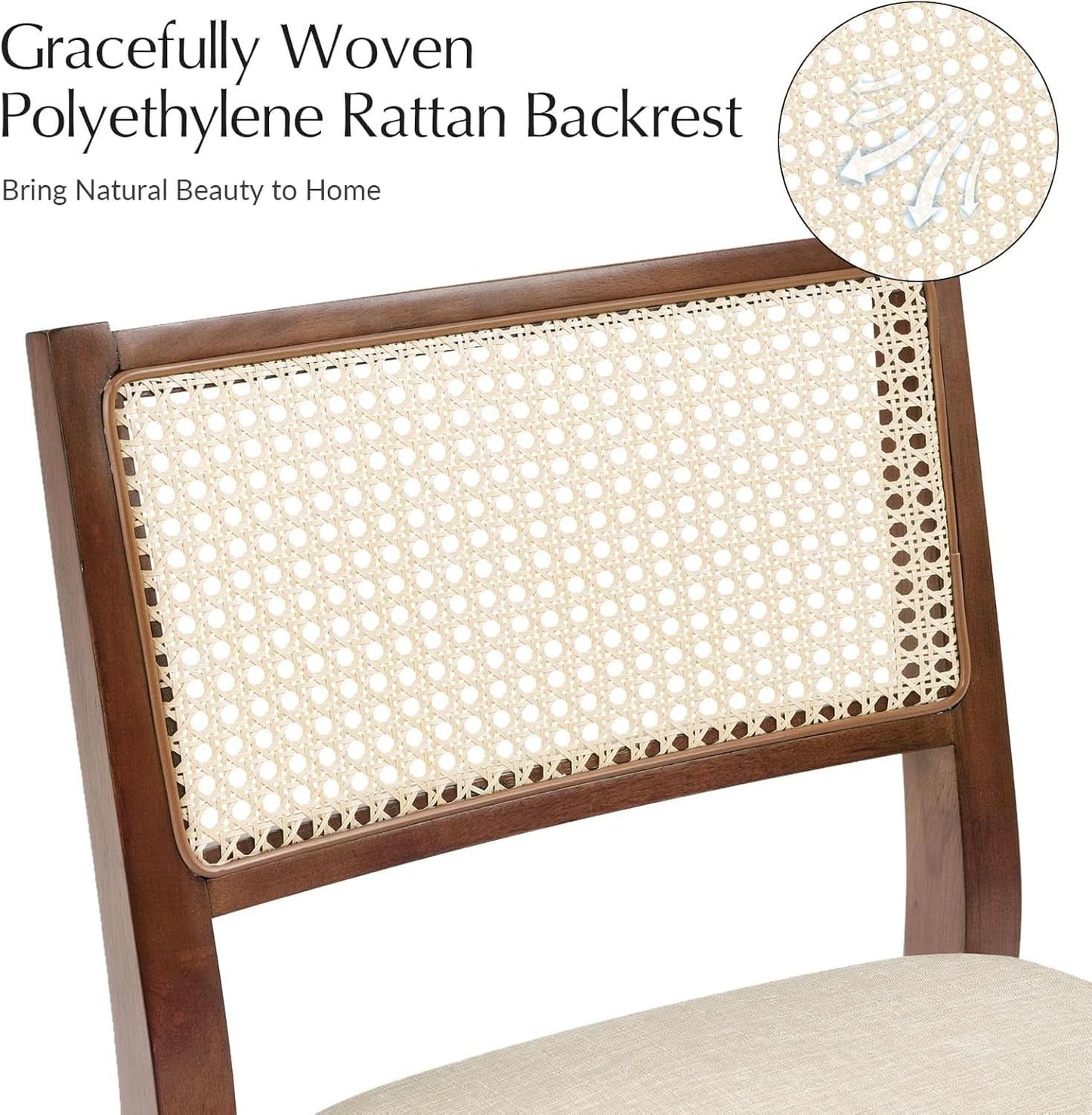 Walnut Rattan Upholstered Dining Chairs Curved Backrest
