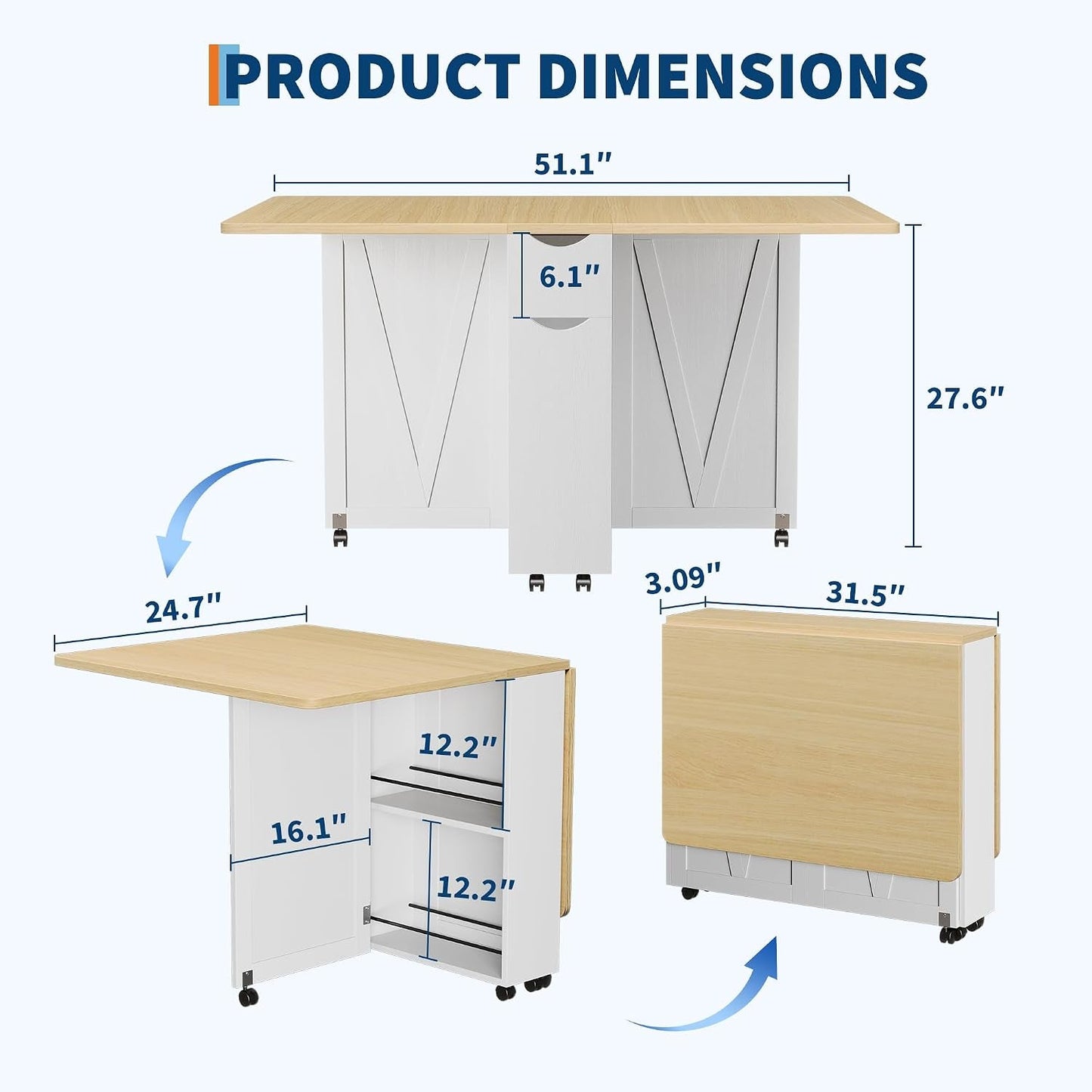 Garvee Folding Dining Table Featuring Storage Drawers-1