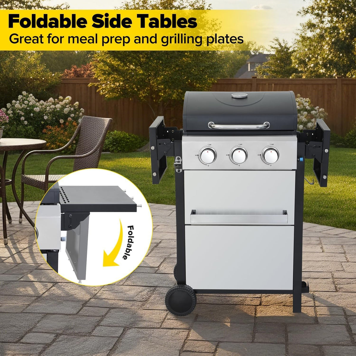 Three-Burner Propane Grill 30,000 BTU Stainless Steel