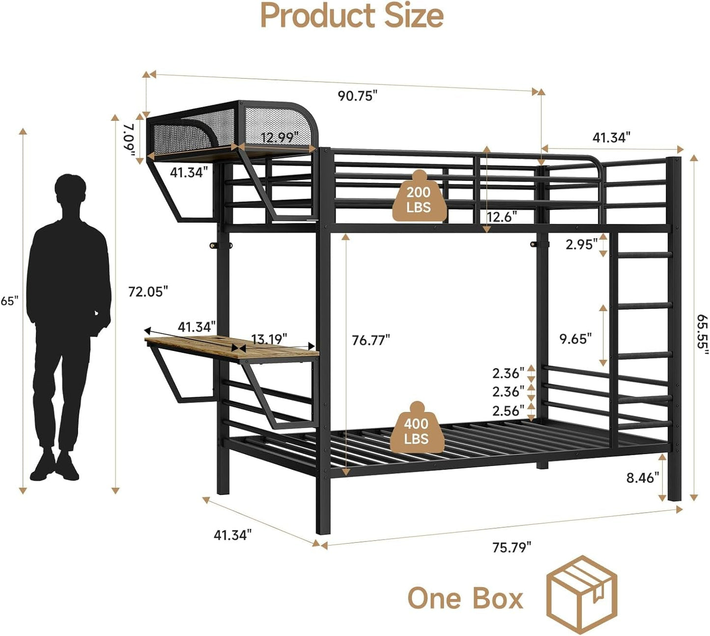 Black TwinOverTwin HeavyDuty Bunk Bed WithIntegratedDesk