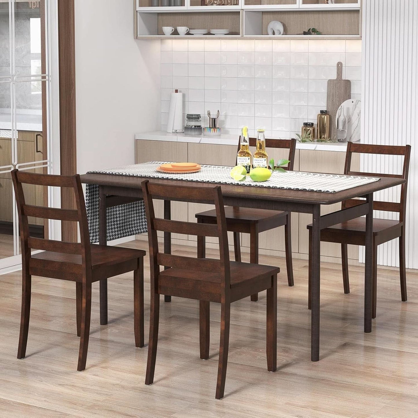Walnut Wood Armless Dining Chairs Solid Rubberwood