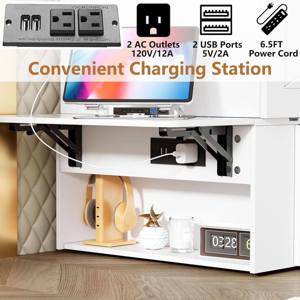 Queen Murphy Cabinet Bed With Storage Charging Station-4