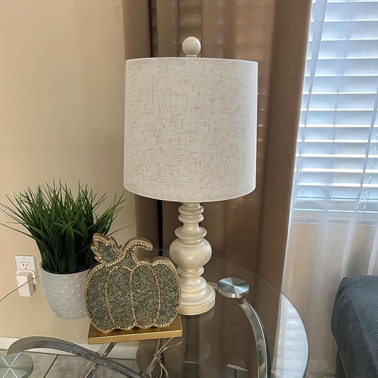 Antique White Rustic Tabletop Lamps Twin Pack Deluxe