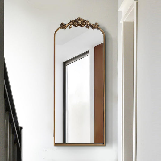 Oversized Gilded Antique Arched Floor Mirror 18x53