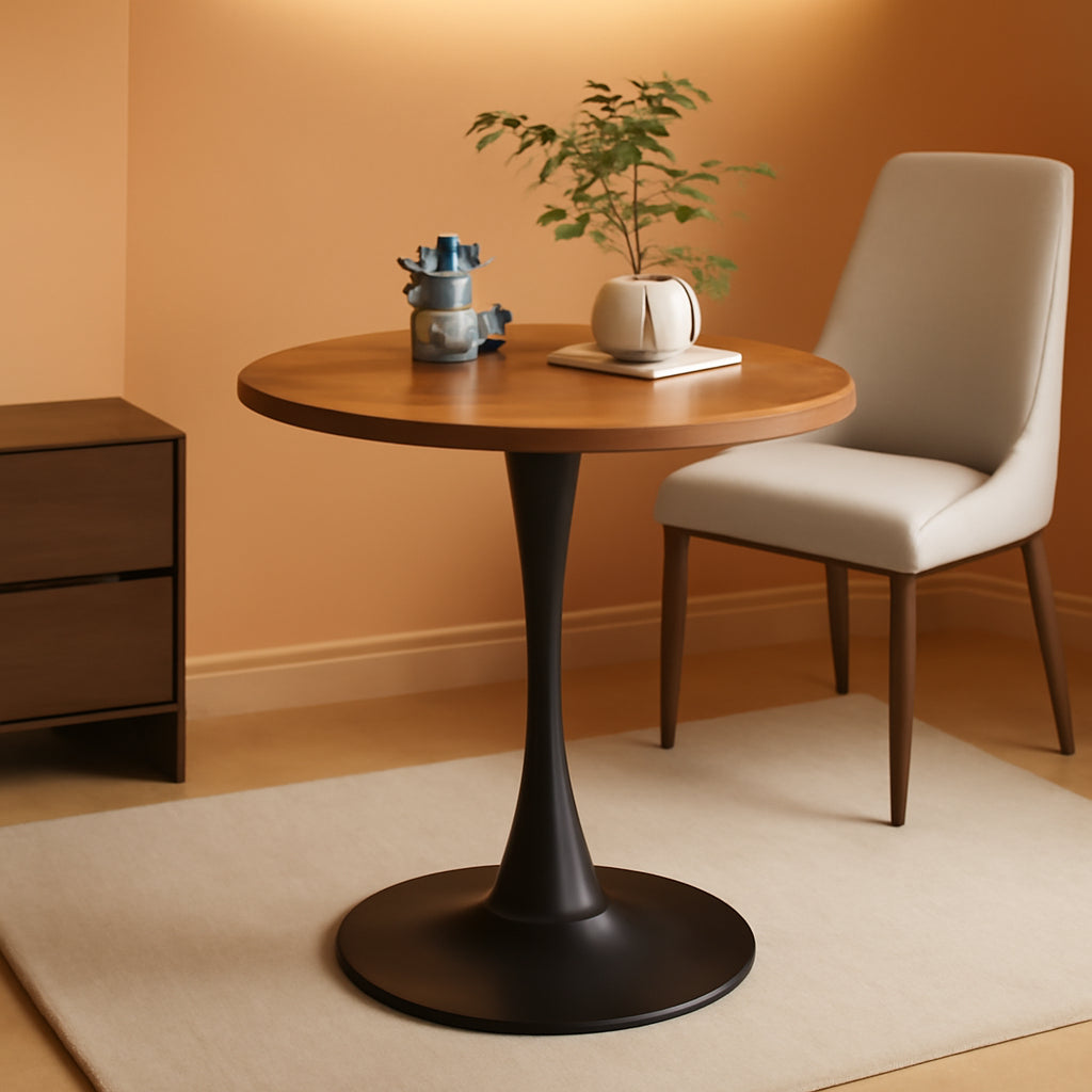 Midcentury Walnut Tulip 24Inch Pedestal Furniture Table