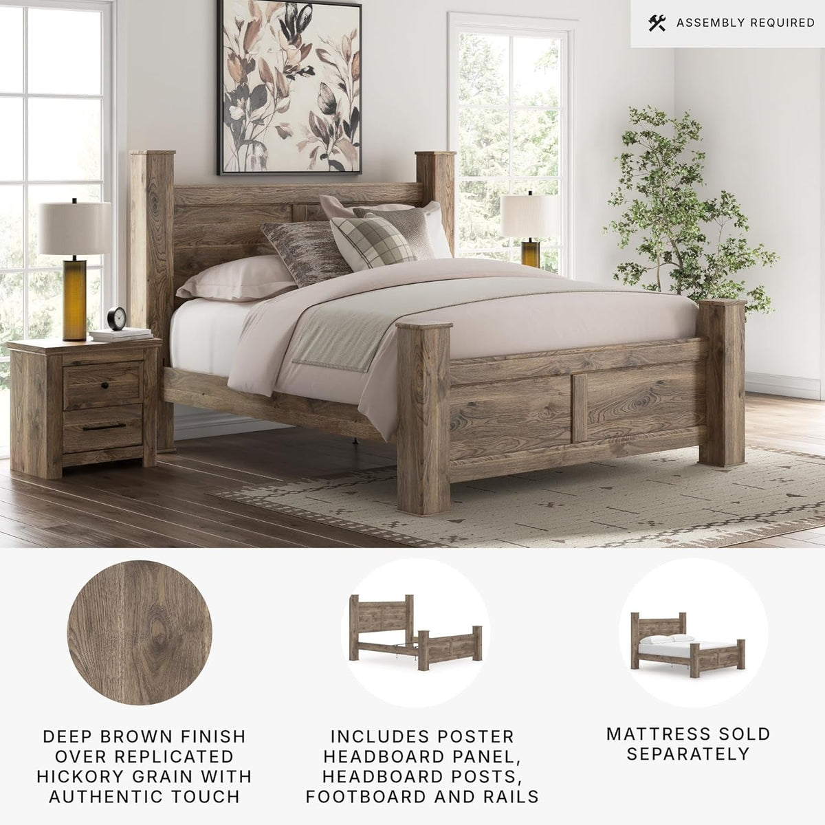 Ashley Signature King Size Poster Bed Frame Hickory