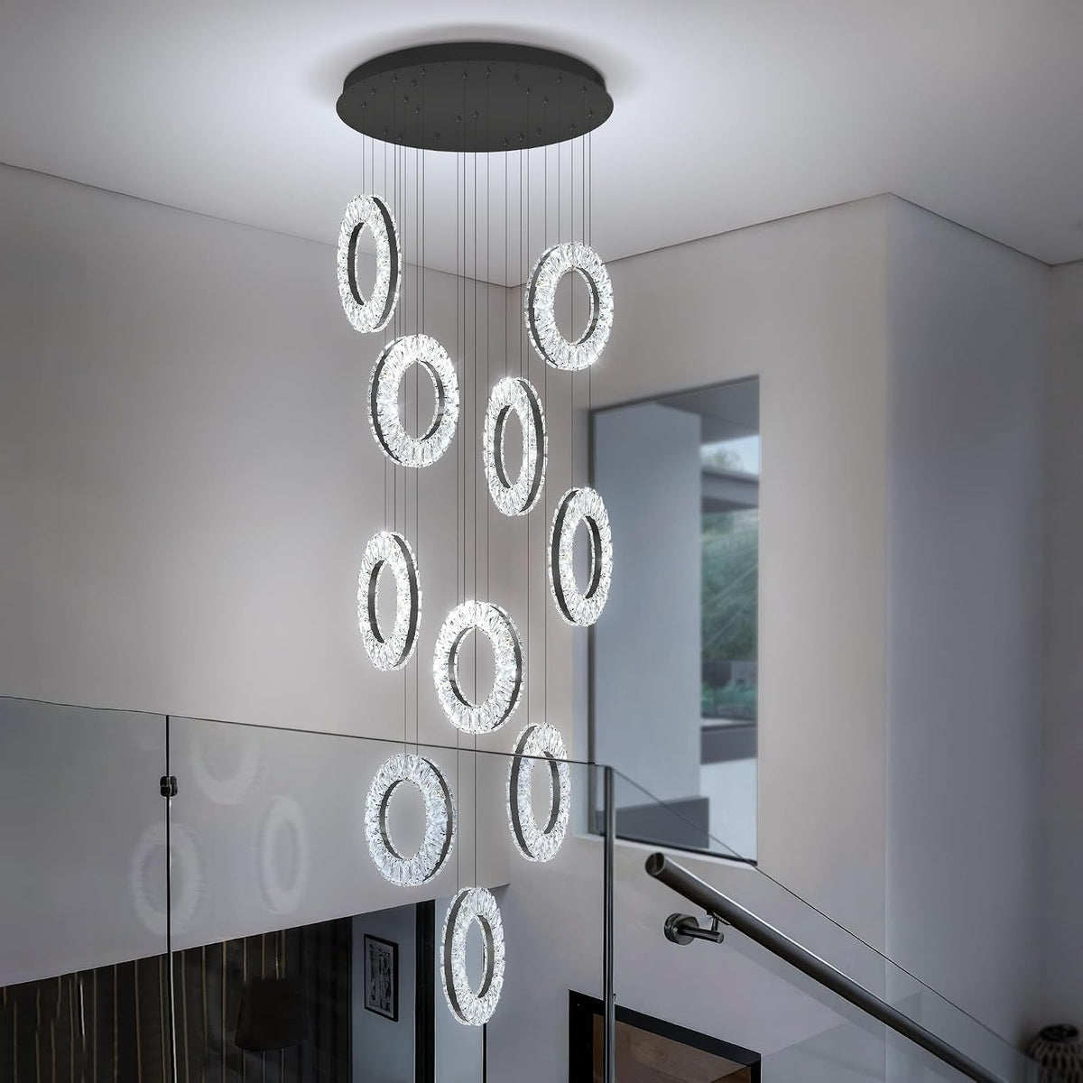10-Light Crystal Ring Chandelier Ceiling Light Black