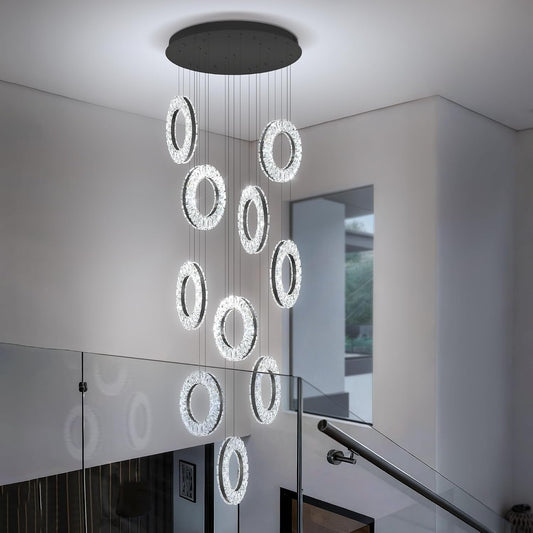 10-Light Crystal Ring Chandelier Ceiling Light Black