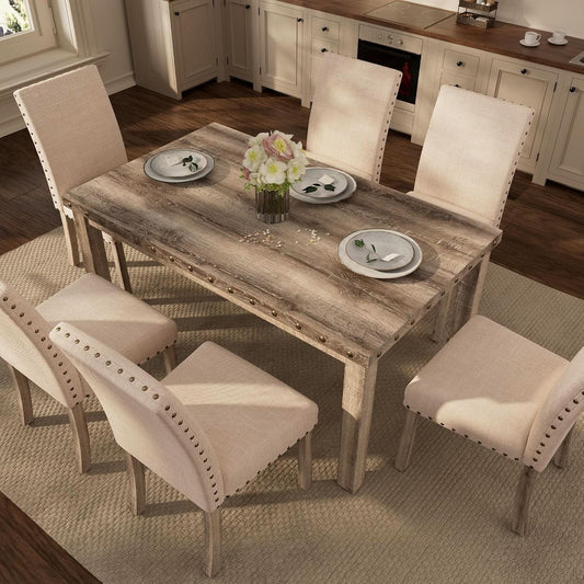Rustic Dining Table Set Six NailheadAccents Chairs