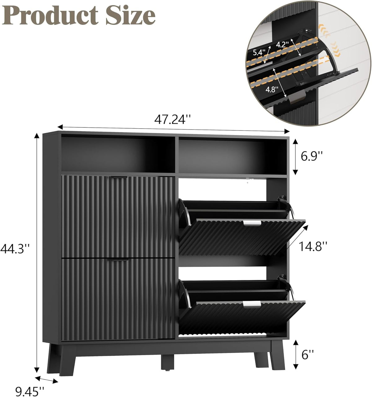 Matte Black UltraSlim Shoe Storage Cabinet Drawers-1