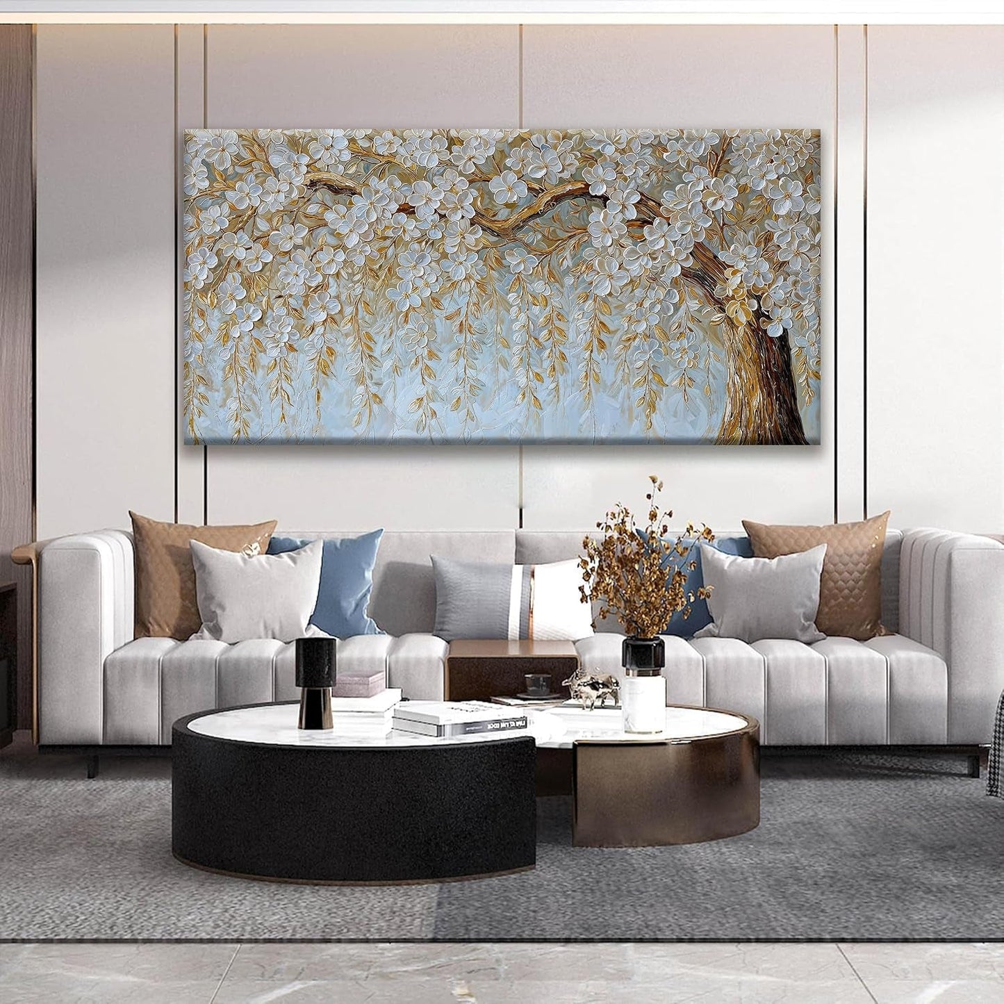 Luxurious Ivory Textured Canvas Wall Art 29x58Inches