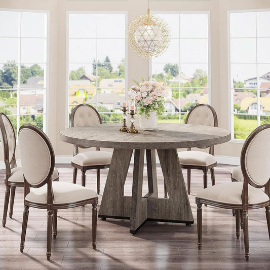 Round Dining Table 47 Inch Wood Farmhouse Grey Kitchen