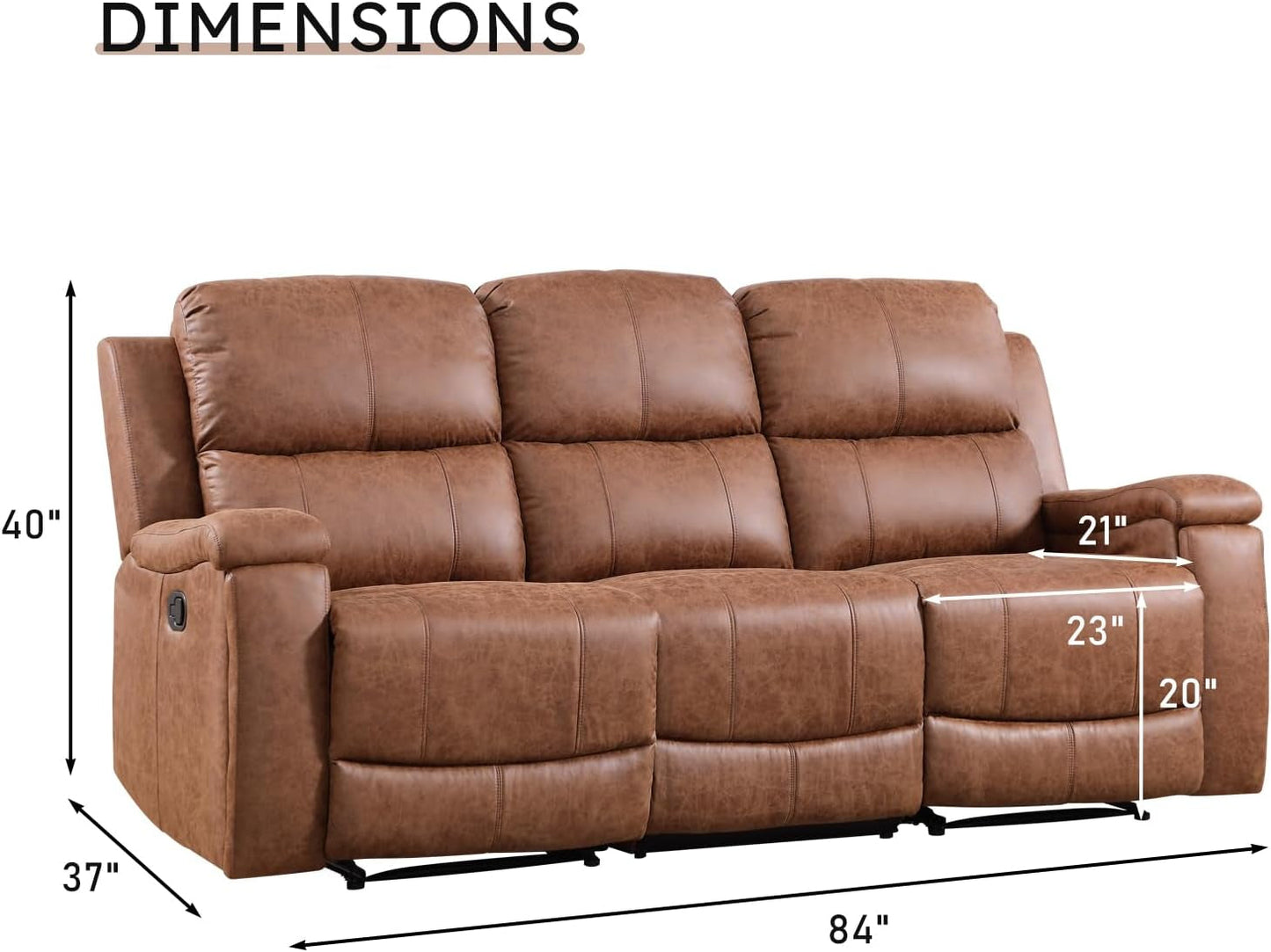 Brown Faux Leather Manual Reclining Overstuffed Sofa