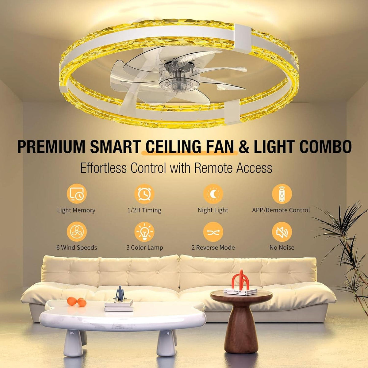 20Inch Flush Mount Ceiling Fan With Dimmable Lights