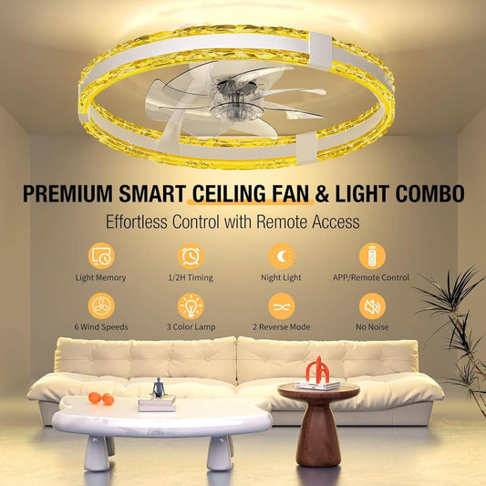 20Inch Flush Mount Ceiling Fan With Dimmable Lights