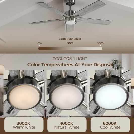 52 Inch Brushed Nickel Ceiling Fan Remote Controlled
