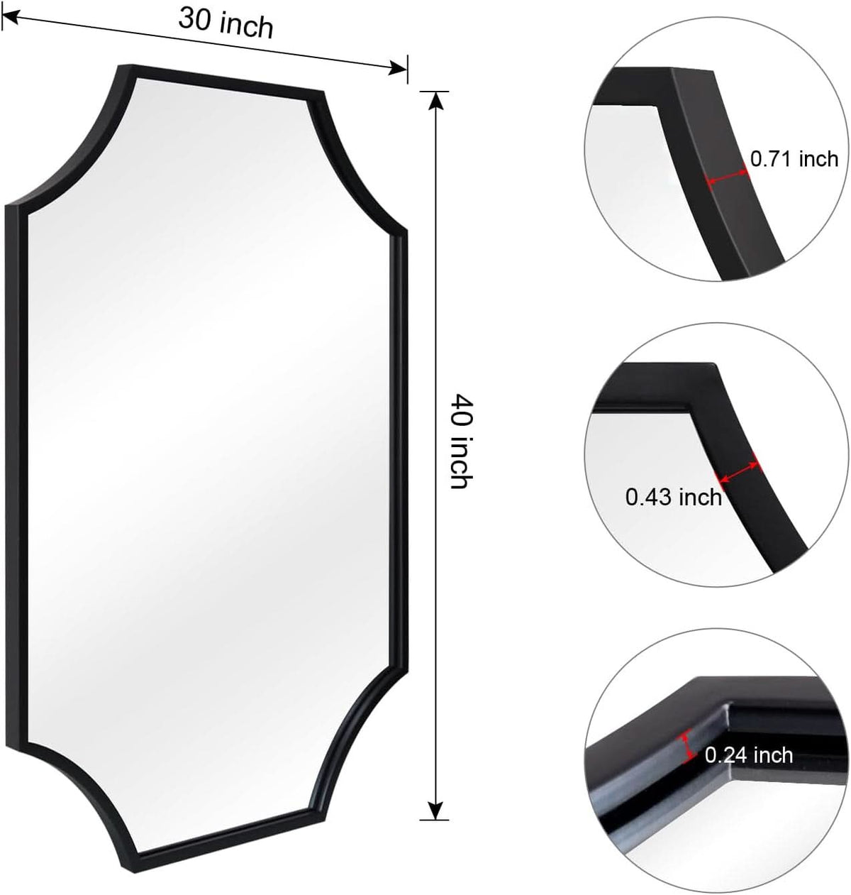 Black Scalloped Wall Mirror 30x40Inch Aluminium Frame