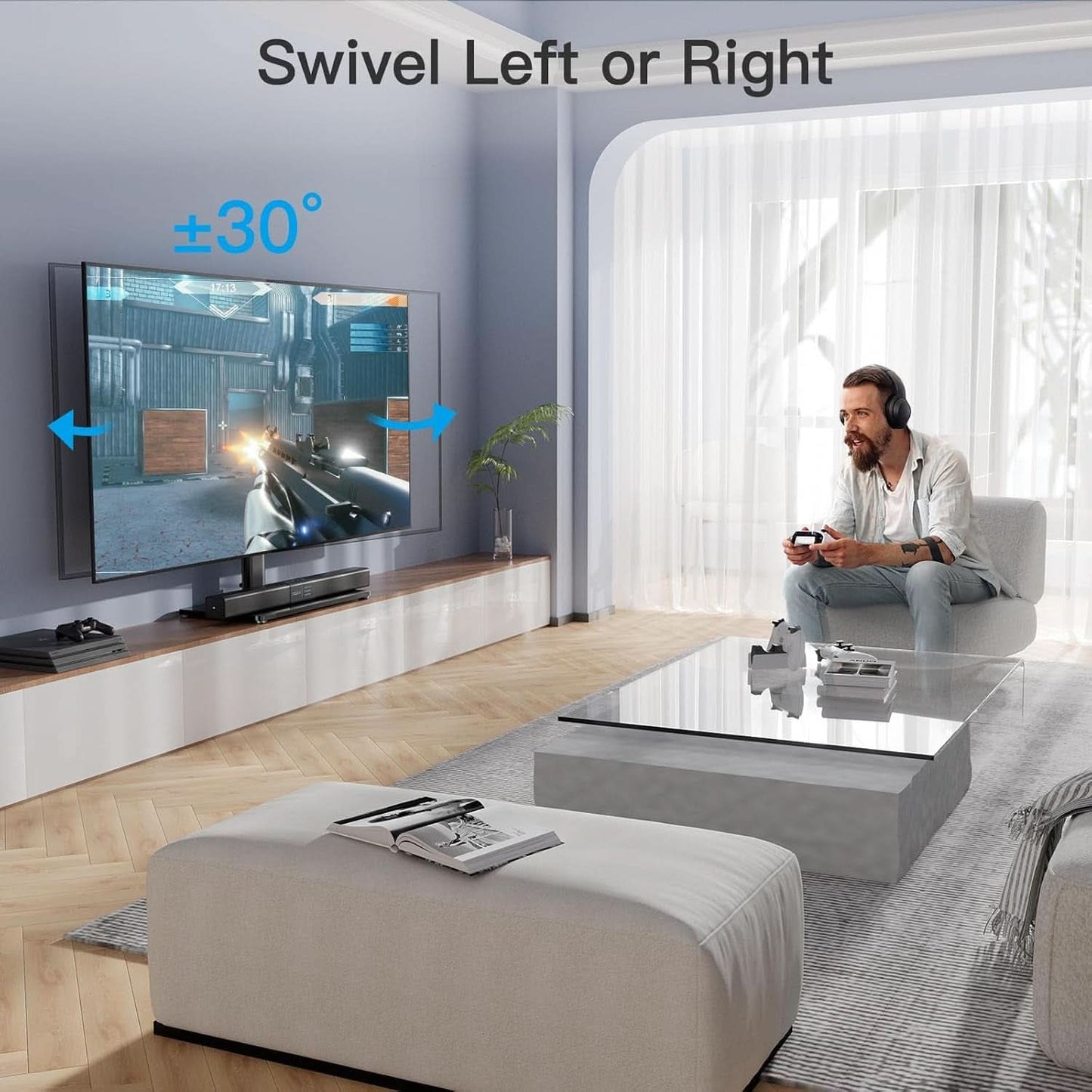 Universal Swivel TV Stand With Tempered Glass Base