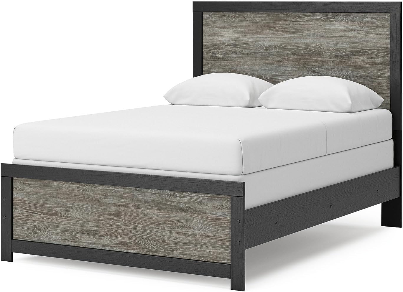 Full Panel Bed Frame With Headboard TwoToneTexturedFinish