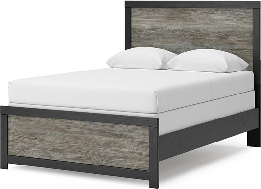 Full Panel Bed Frame With Headboard TwoToneTexturedFinish