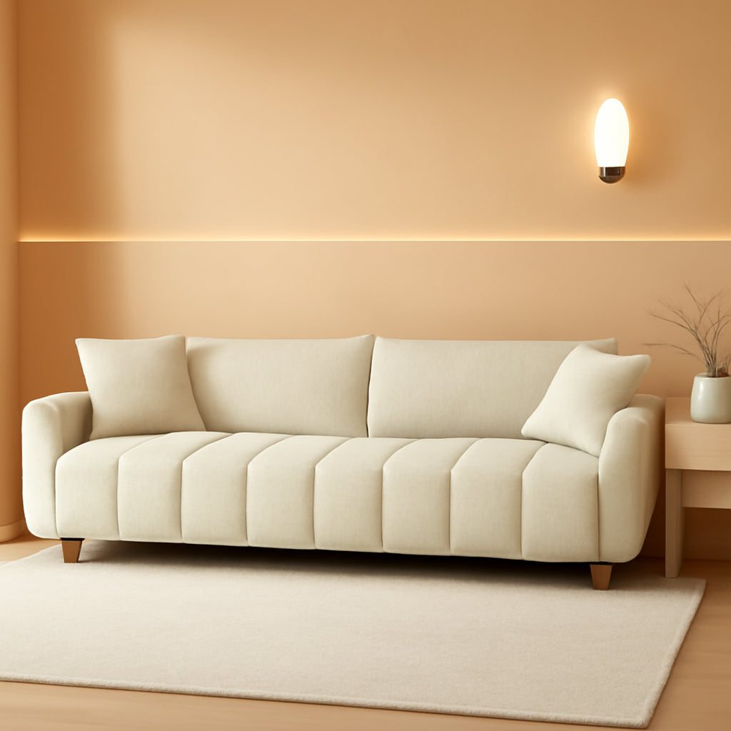 Cream Chenille Sleeper Sofa Bed With Expanded Storage