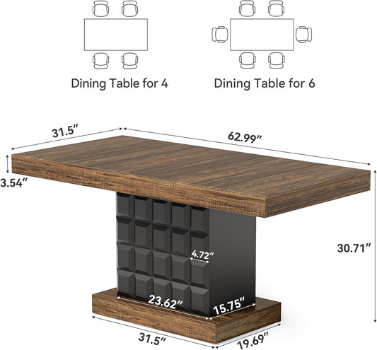 Rectangular Dining Tables 63 Inches Walnut Pedestal