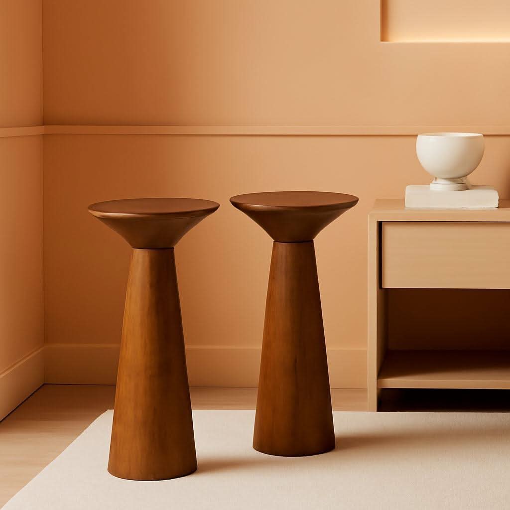 Pair Round Walnut End Tables Commercial Grade Solid Pine
