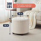 Round Storage Ottoman Boucle White Fabric Upholstery
