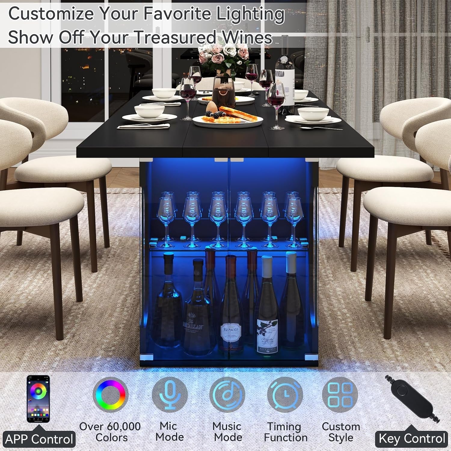 Black Dining Table Storage Integrated LED Lighting-3