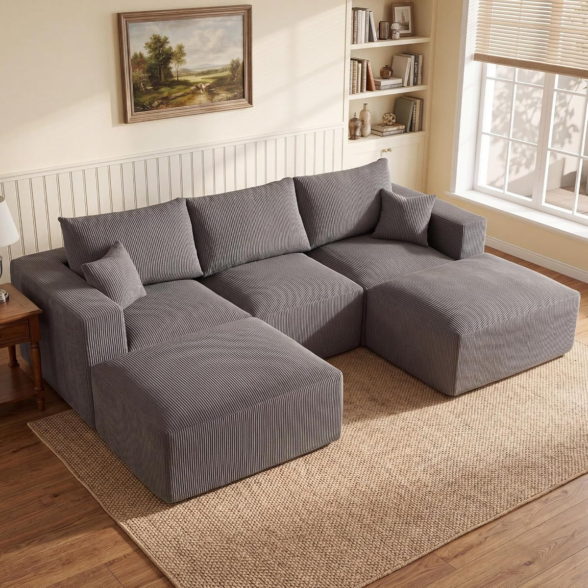 Gray 113 Inch Modular Upholstered Sectional Sofa Sleeper